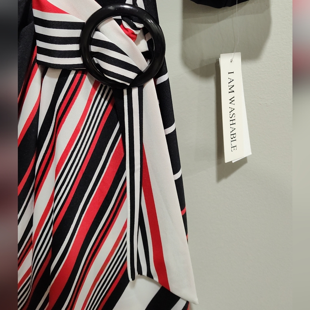 NWT Shelby & Palmer Black White Red Stripe Long Maxi 3/4 Sleeve Dress - Medium - Picture 2 of 10